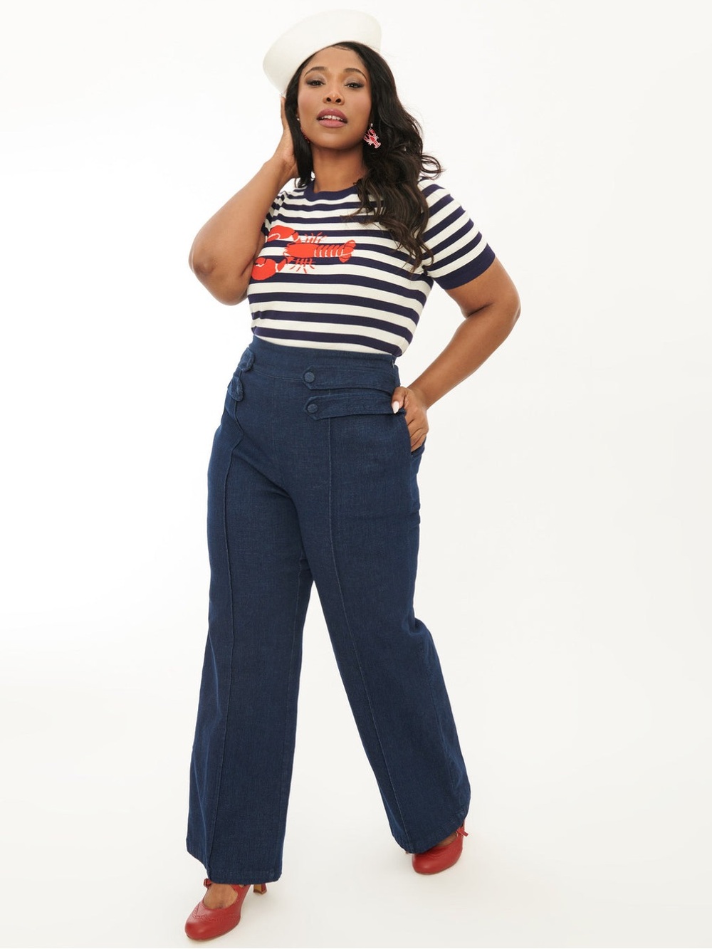 Unique Vintage Unique Vintage 1940s Denim High Waist Wide Leg Tab Pants 2x